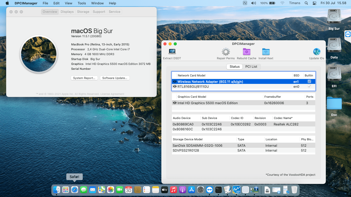 Success Hackintosh macOS Big Sur 11.5.1 Build 20G80 in HP Probook 430 G2